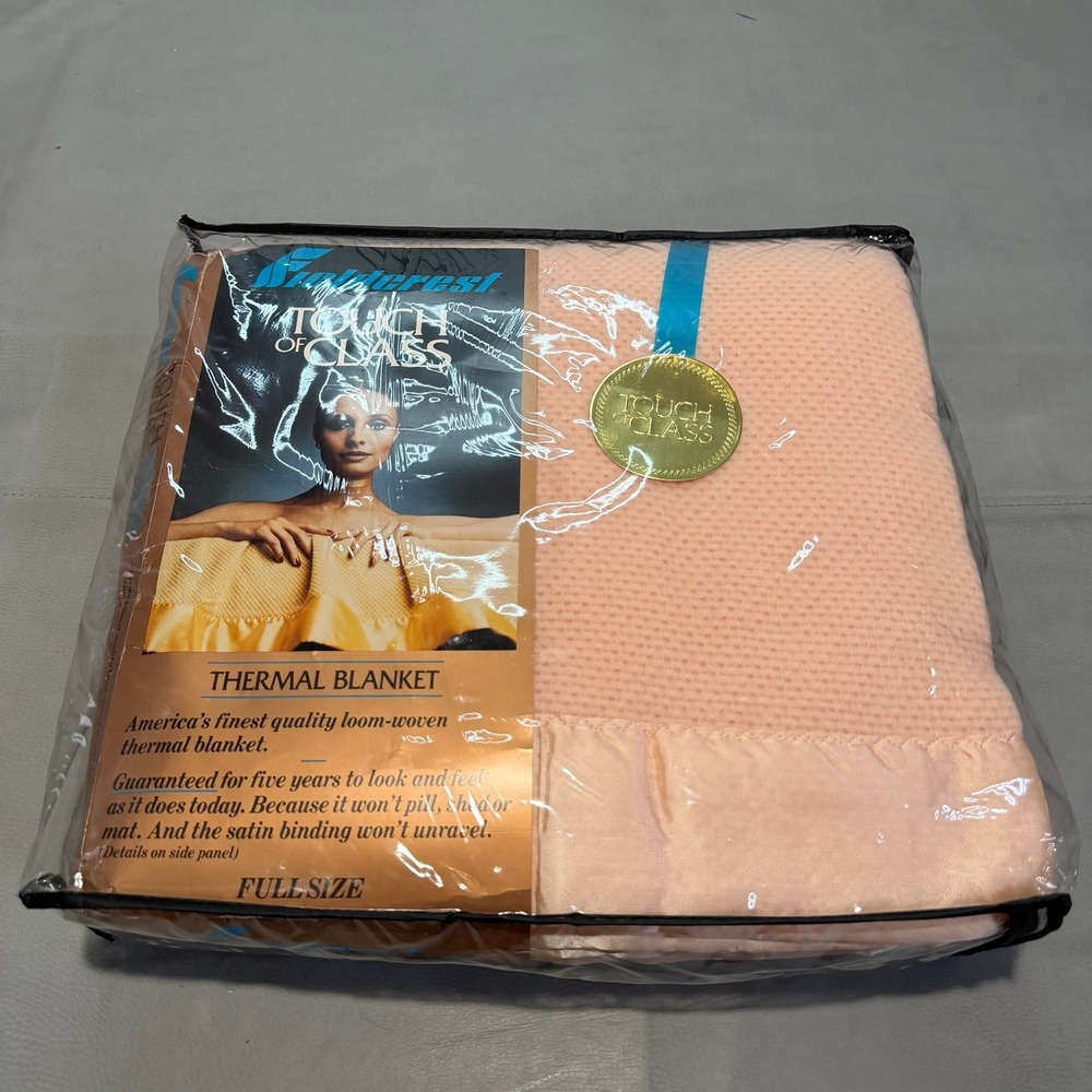 New Fieldcrest Touch of Class Thermal Blanket Peach Pink Full Loom Woven Satin-